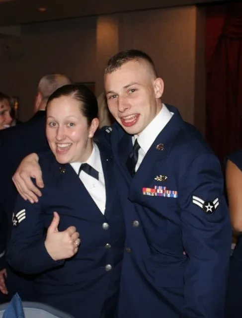 Joshua Herrington and a fellow Airman in dress blues